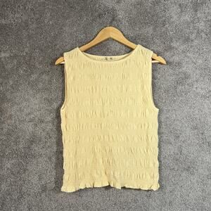 Madewell Womens Large Yellow Smocked Sleeveless Tank Top Casual Summer Blouse